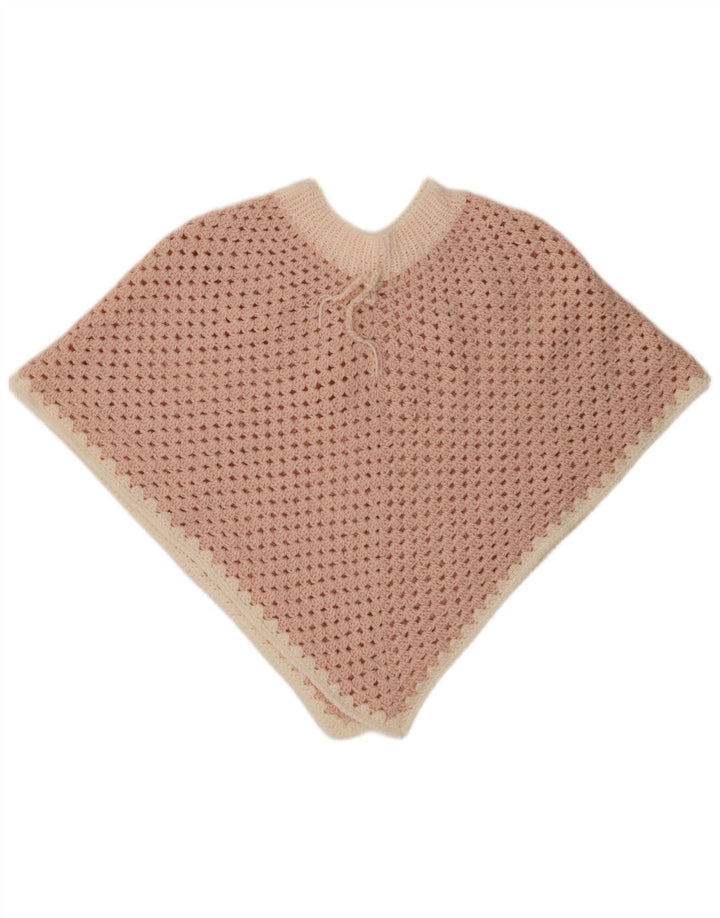 VINTAGE Femmes Crochet Poncho Jumper Taille Unique Rose Colorblock
