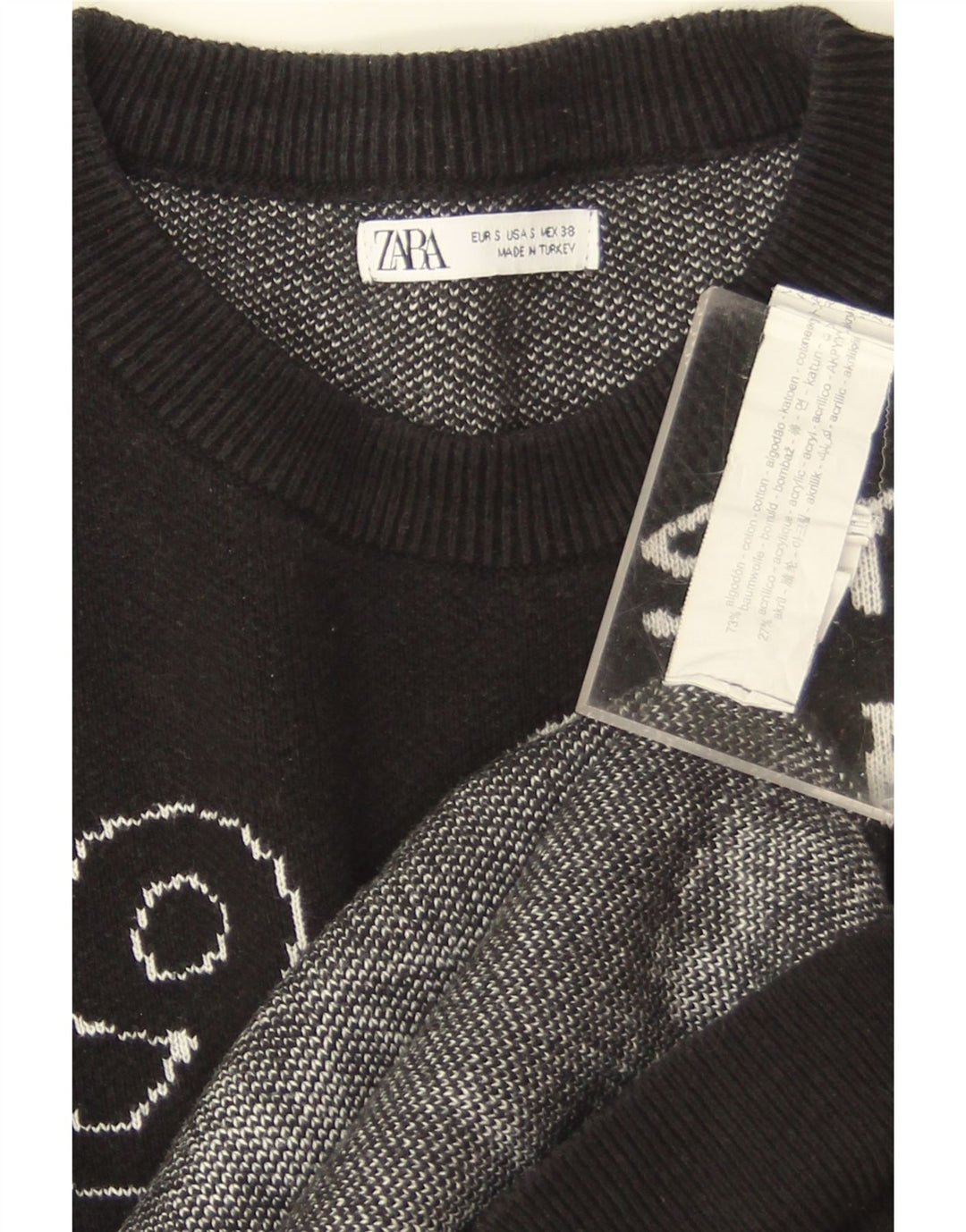 Zara Womens Graphic Sweat-shirt surdimensionné UK 10 Petit coton noir