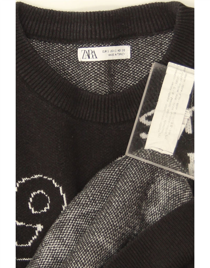 Zara Womens Graphic Sweat-shirt surdimensionné UK 10 Petit coton noir