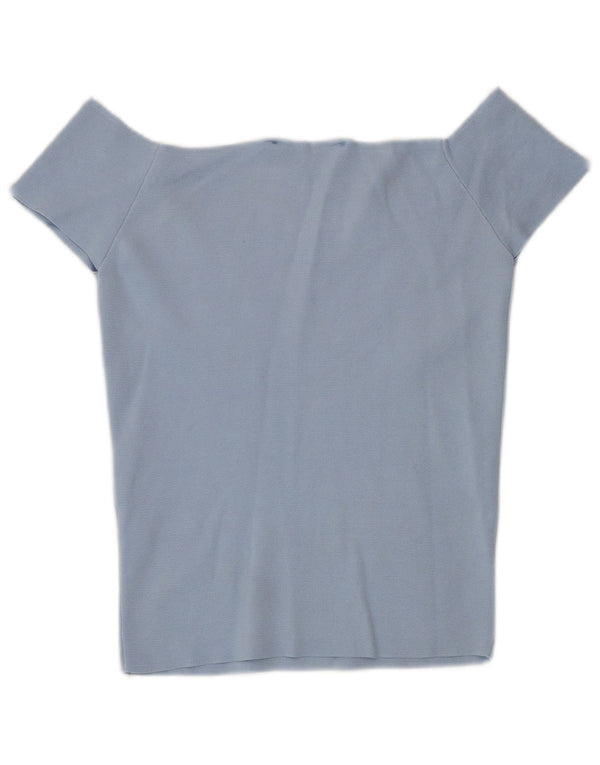Zara Femme Haut Court À Épaules Dénudées UK 12 Bleu Moyen Polyamide