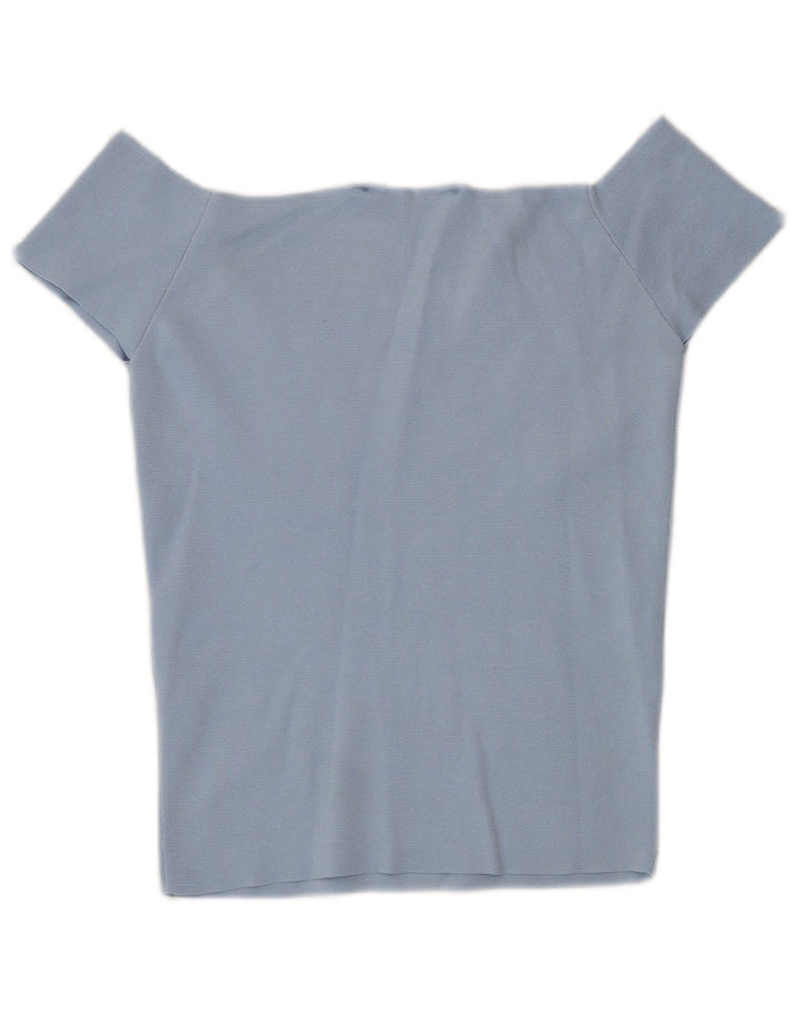 Zara Femme Haut Court À Épaules Dénudées UK 12 Bleu Moyen Polyamide