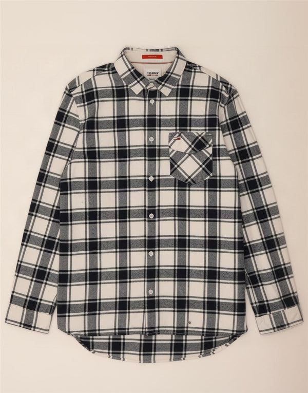 Tommy Hilfiger Mens Regular Fit Flannel Shirt Large Navy Blue Check Cotton