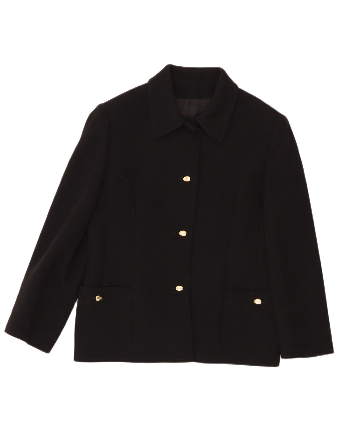 vintage Femme 3 Bouton Blazer Veste UK 18 XL Laine Noire