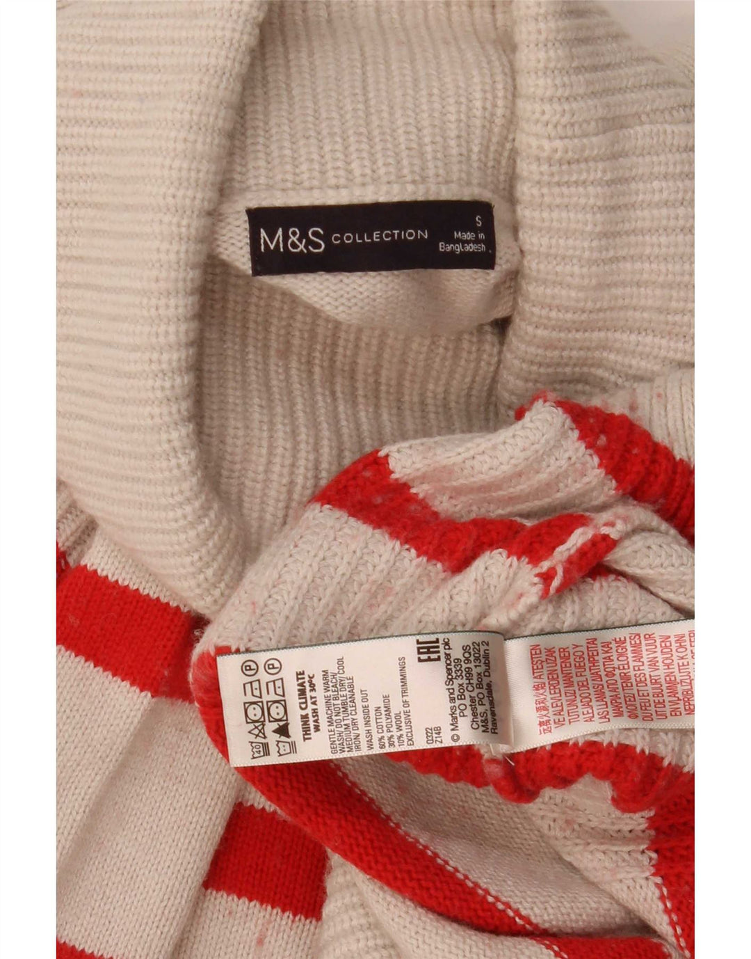 Marks & Spencer Pull col roulé pour femme UK 10 Petit blanc rayé
