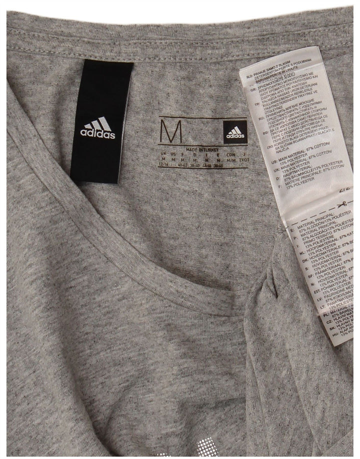 ADIDAS T-shirt graphique pour femme UK 12/14 Gris moyen Coton