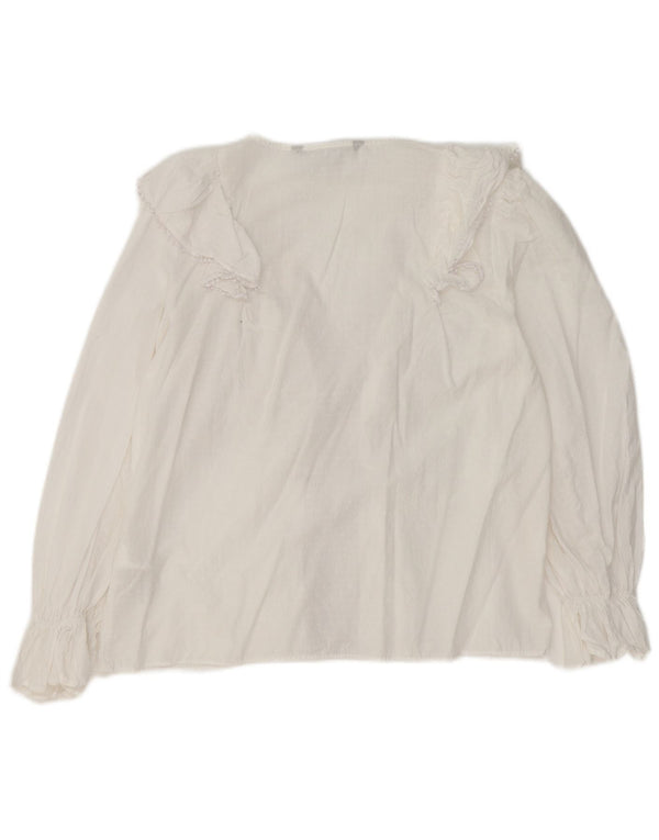 Zara Chemisier à manches longues à volants sur le devant pour femme UK 10 Petit coton blanc