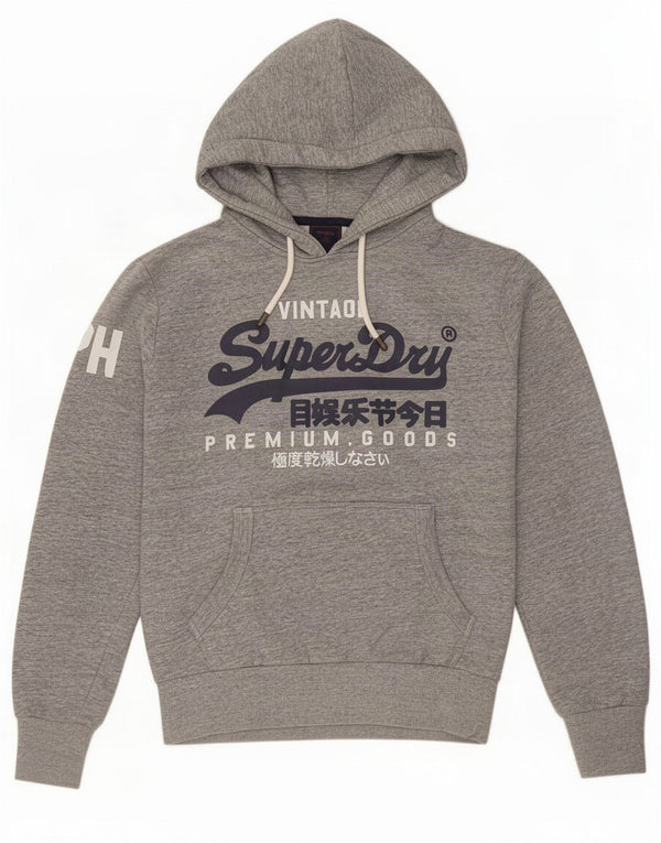 Superdry Pull à capuche graphique pour homme en coton moucheté petit gris