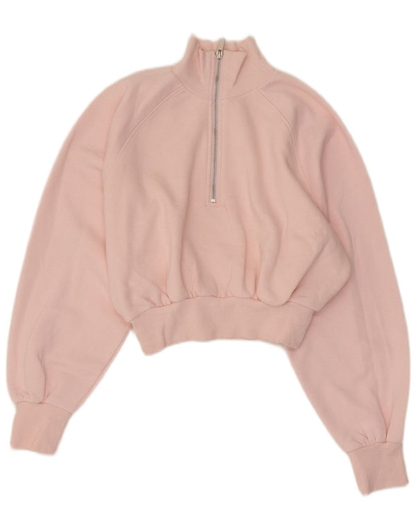 Zara Womens Crop Zip Neck Sweatshirt Jumper UK 10 Petit Coton Rose