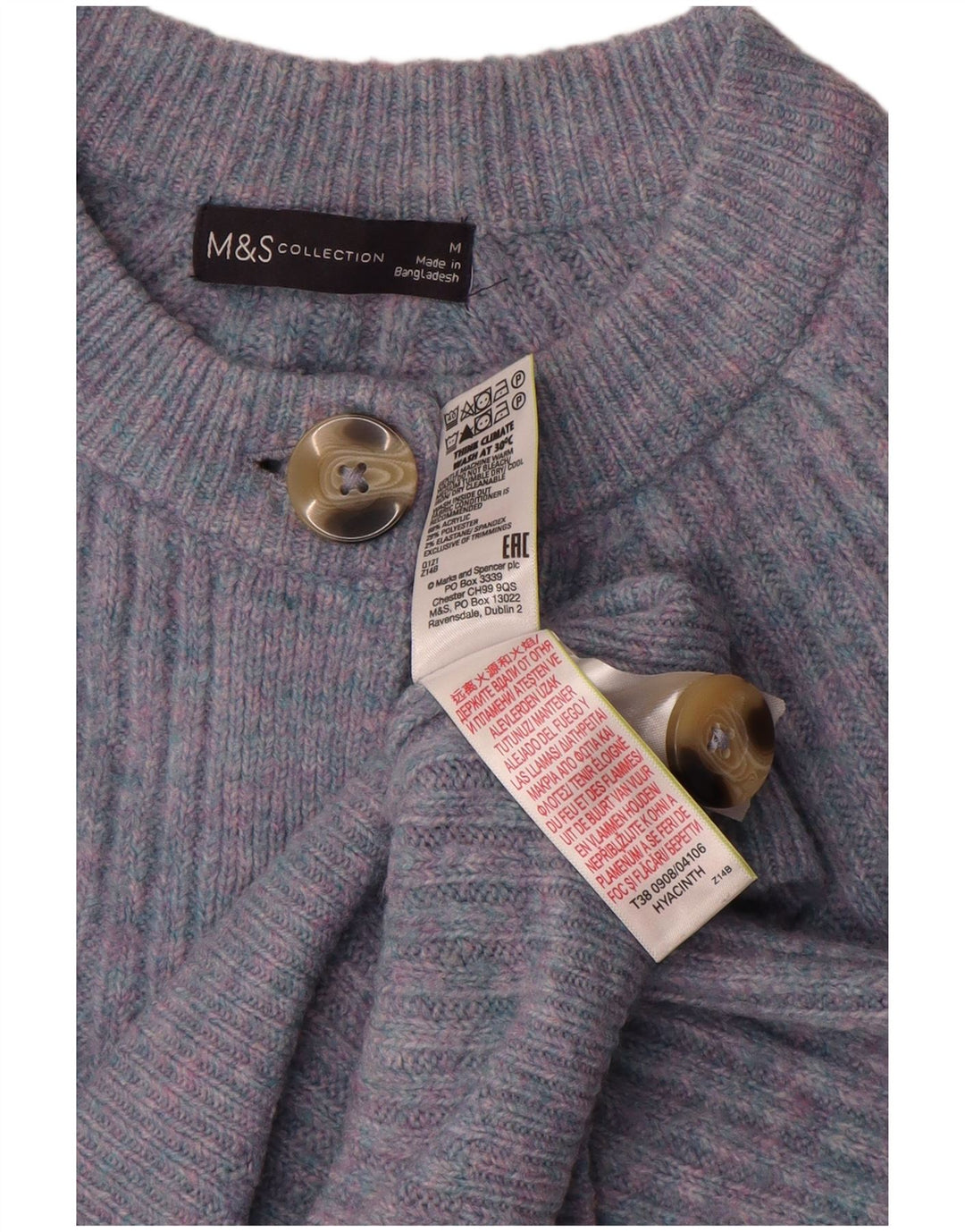 Marks & Spencer Pull cardigan court pour femme UK 14 Bleu moyen moucheté