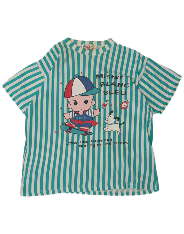 Blanc Bleu T-shirt graphique à manches courtes pour homme Large Rayé Bleu