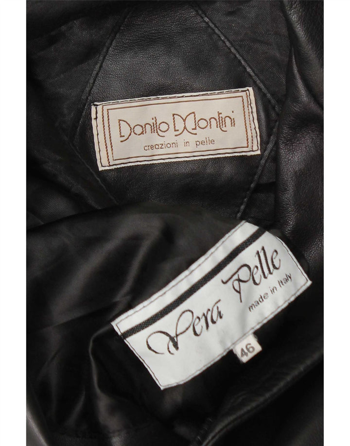 vintage Femme 3 Boutons Veste Blazer En Cuir IT 46 Grand Cuir Noir