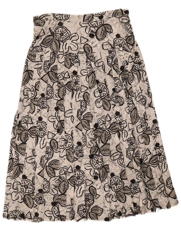 vintage Femmes Midi Jupe Plissée W29 Moyen Blanc Floral