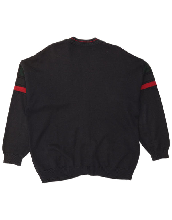 vintage Mens Cardigan Pull XL Noir Colorblock