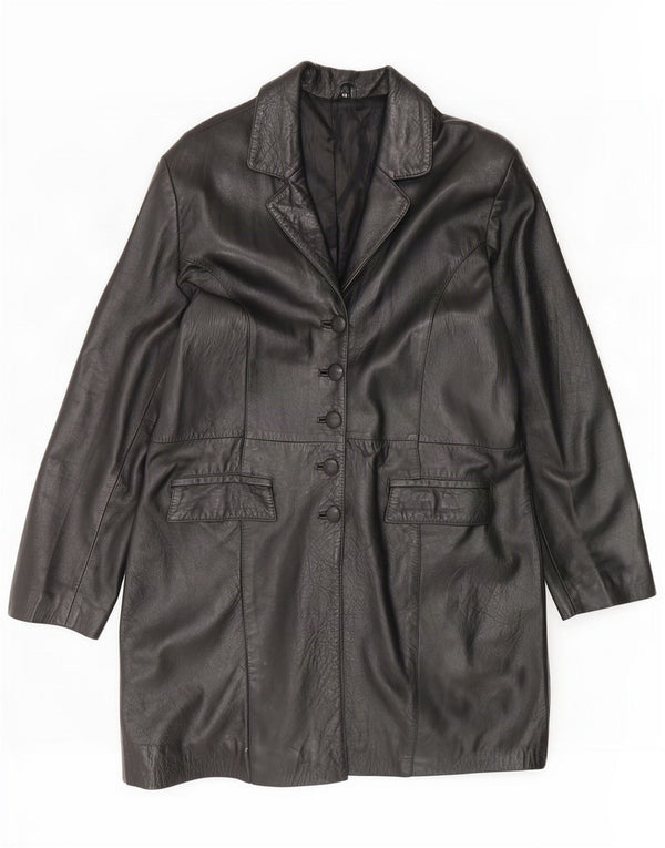 manteau en cuir surdimensionné vintage pour femmes IT 44 Noir moyen