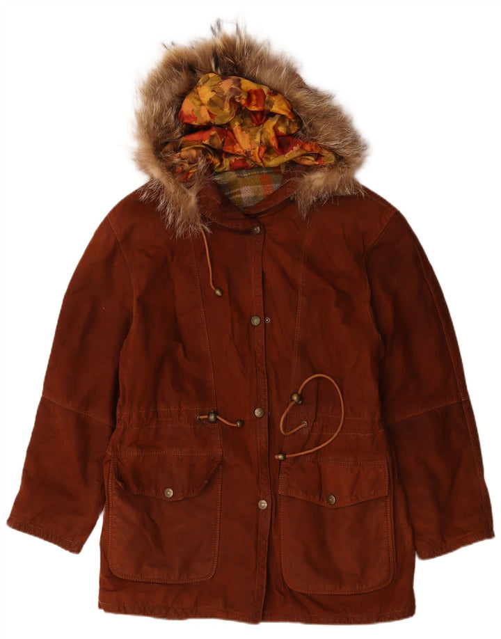Veste en daim à capuche femme vintage IT 42 Cuir marron moyen