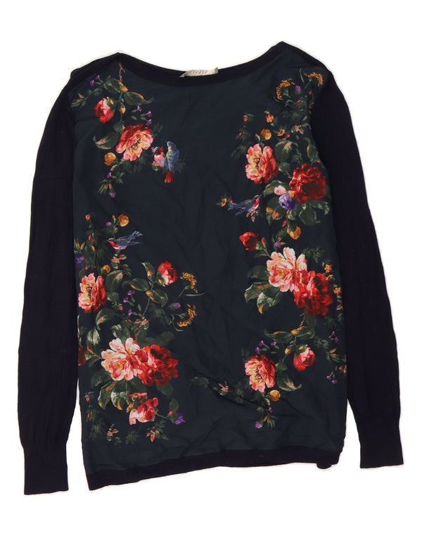 OASIS Pull col bateau pour femme UK 6 XS Bleu marine Floral Viscose