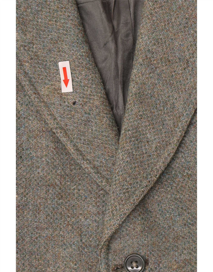 Harris Tweed Veste blazer militaire à 2 boutons pour femme UK 8 Petite laine kaki