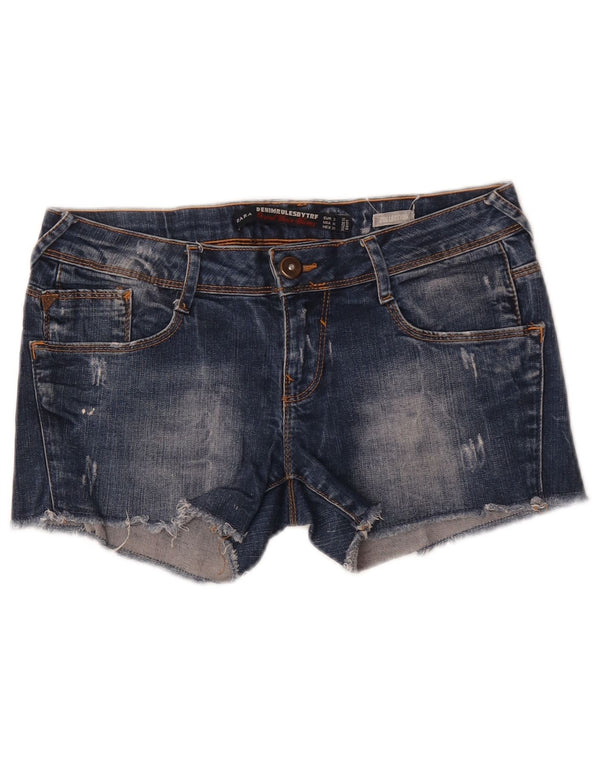 Zara Short en jean vieilli pour femme EU 38 Small W28 Bleu
