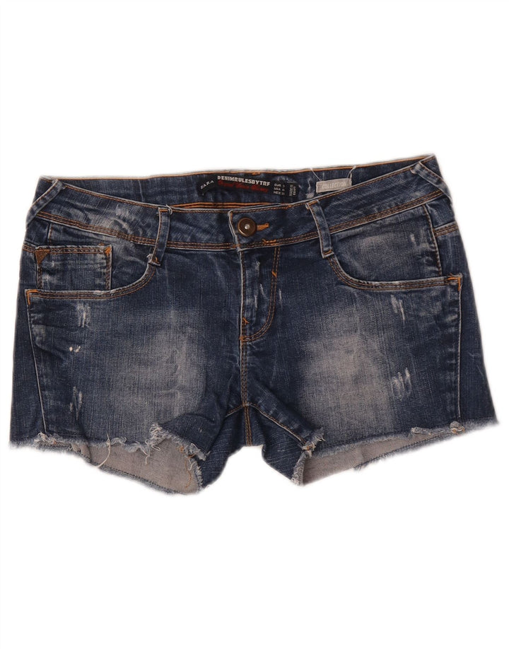 Zara Short en jean vieilli pour femme EU 38 Small W28 Bleu