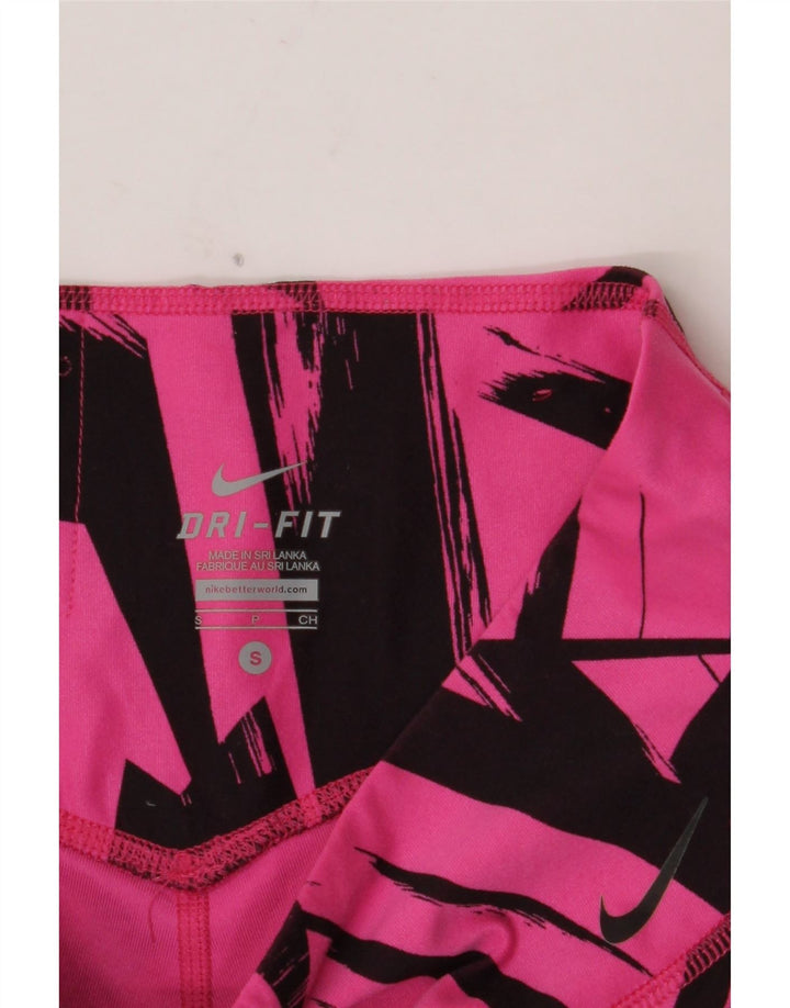 NIKE Femmes Dri Fit Leggings UK 10 Petit Rose Géométrique Polyester