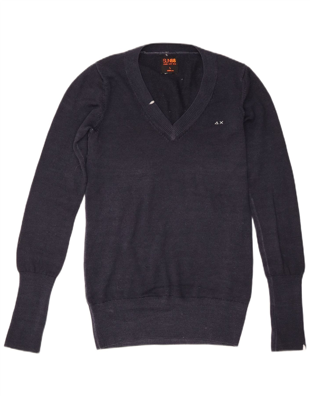 Sun68 Pull col V pour femme UK 16 Large Bleu marine en laine