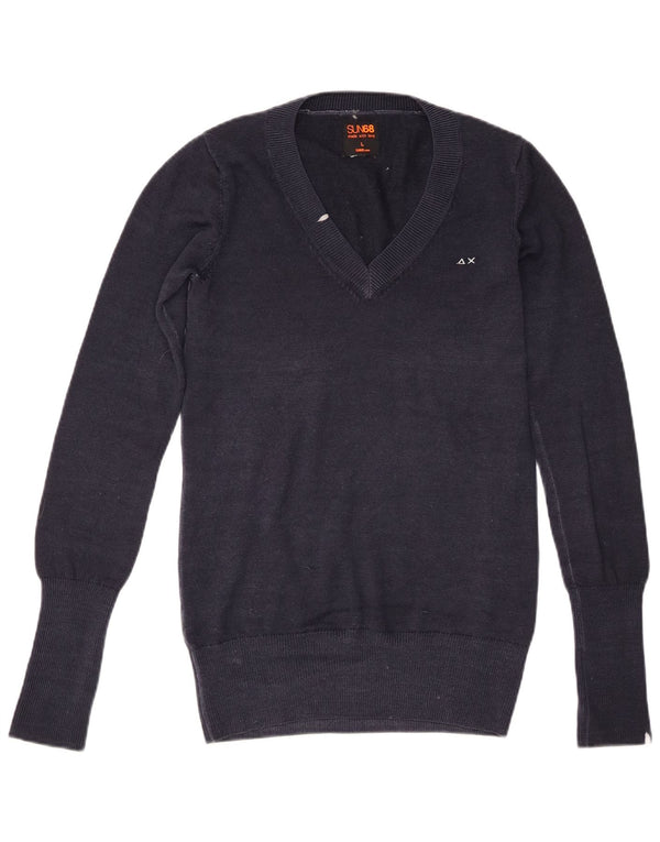 Sun68 Pull col V pour femme UK 16 Large Bleu marine en laine
