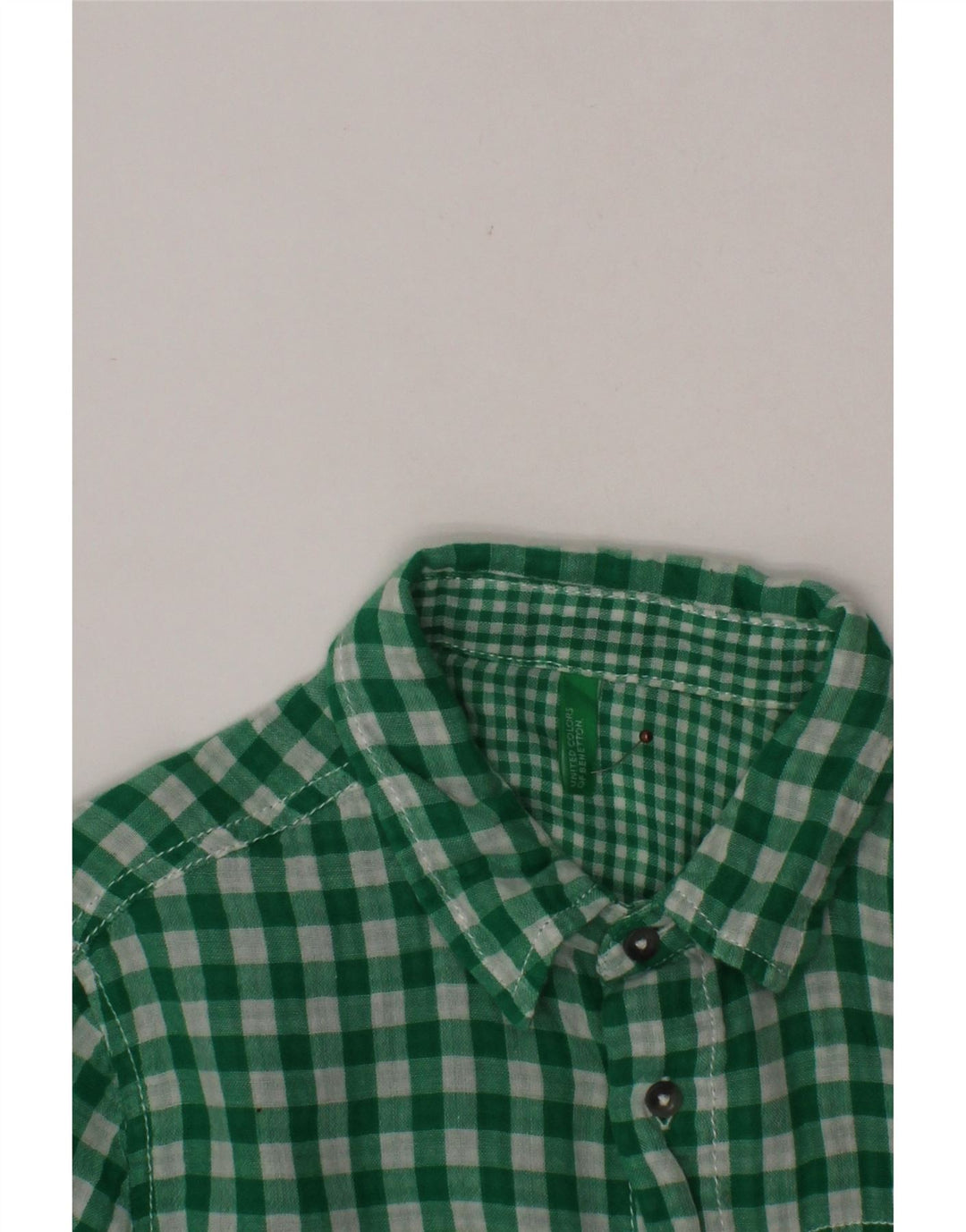 BENETTON Chemise à Manches Courtes Garçon 10-11 Ans Vichy Vert