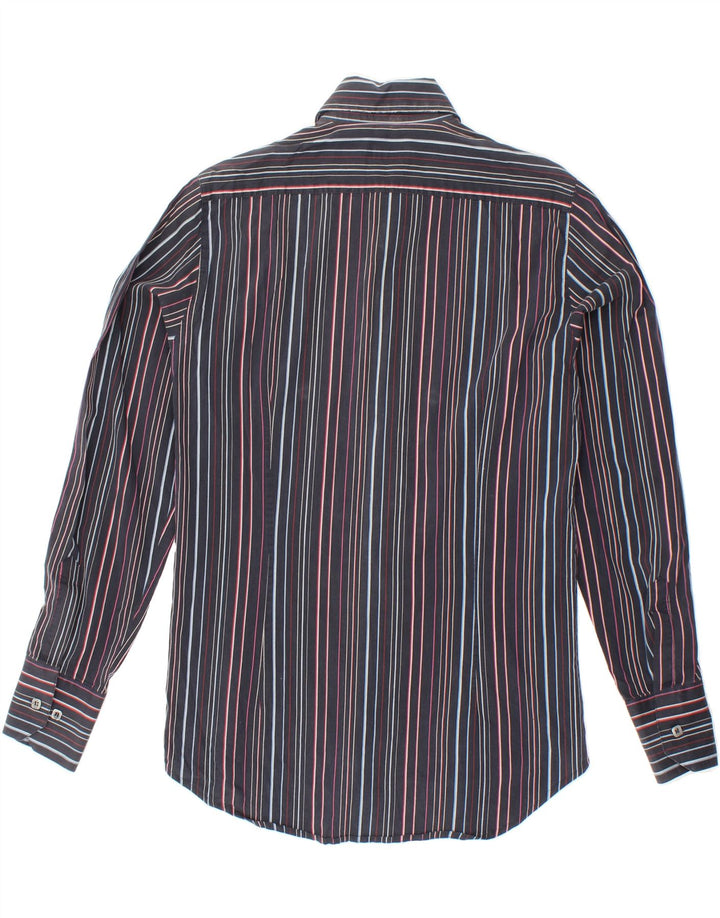 GUESS Mens Stretch Shirt Medium Navy Blue Striped Cotton Vintage Guess and Second-Hand Guess from Messina Hembry 