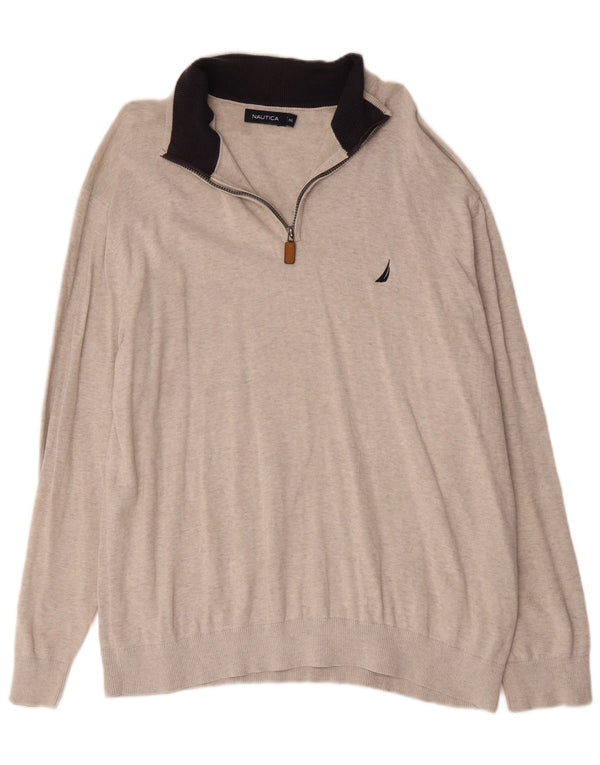 Nautica Pull col zippé pour homme 2XL en coton moucheté gris