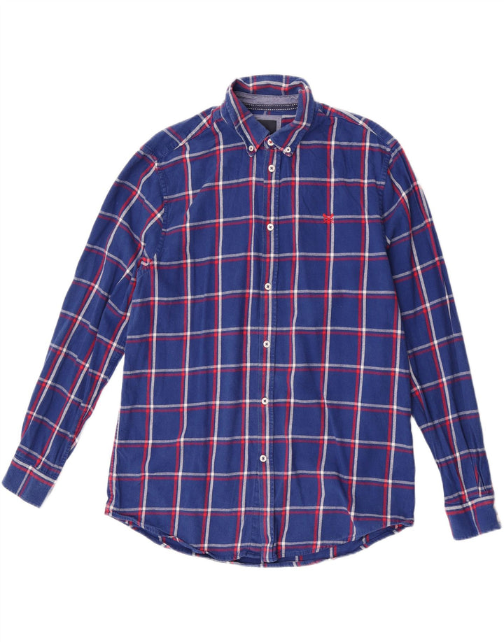 Crew Clothing Chemise en flanelle coupe classique pour homme en coton à carreaux bleus