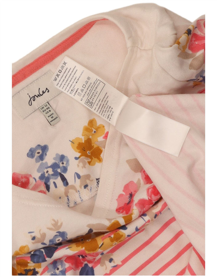 Joules Haut Graphique à Manches Longues pour Femme UK 12 Coton Rayé Blanc Moyen