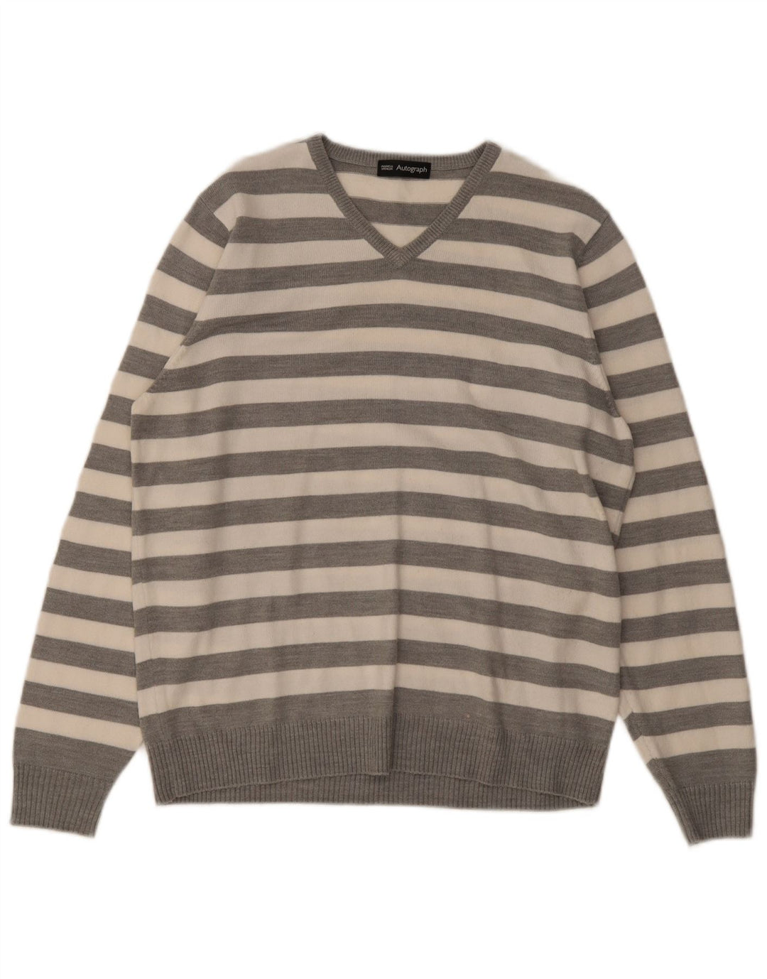 Marks & Spencer Pull Autograph Col V Homme Gris Moyen Rayé