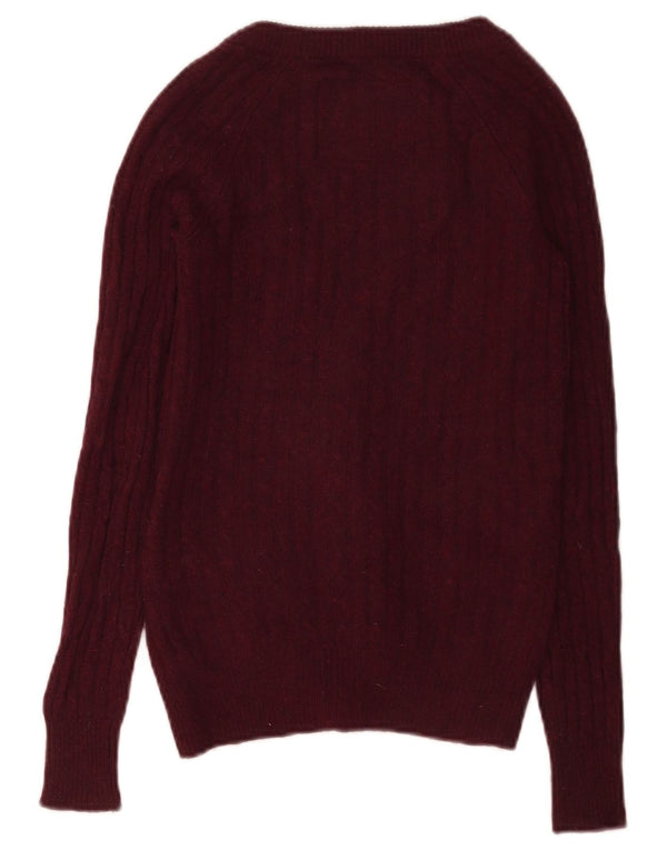 Jack Wills Womens Cardigan Sweater UK 4 XS Burgundy Merino Wool
