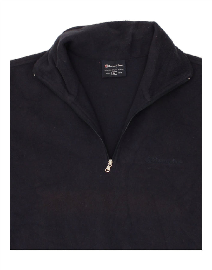 CHAMPION Mens Zip Neck Fleece Jumper Medium Navy Blue Polyester Vintage Champion and Second-Hand Champion from Messina Hembry 