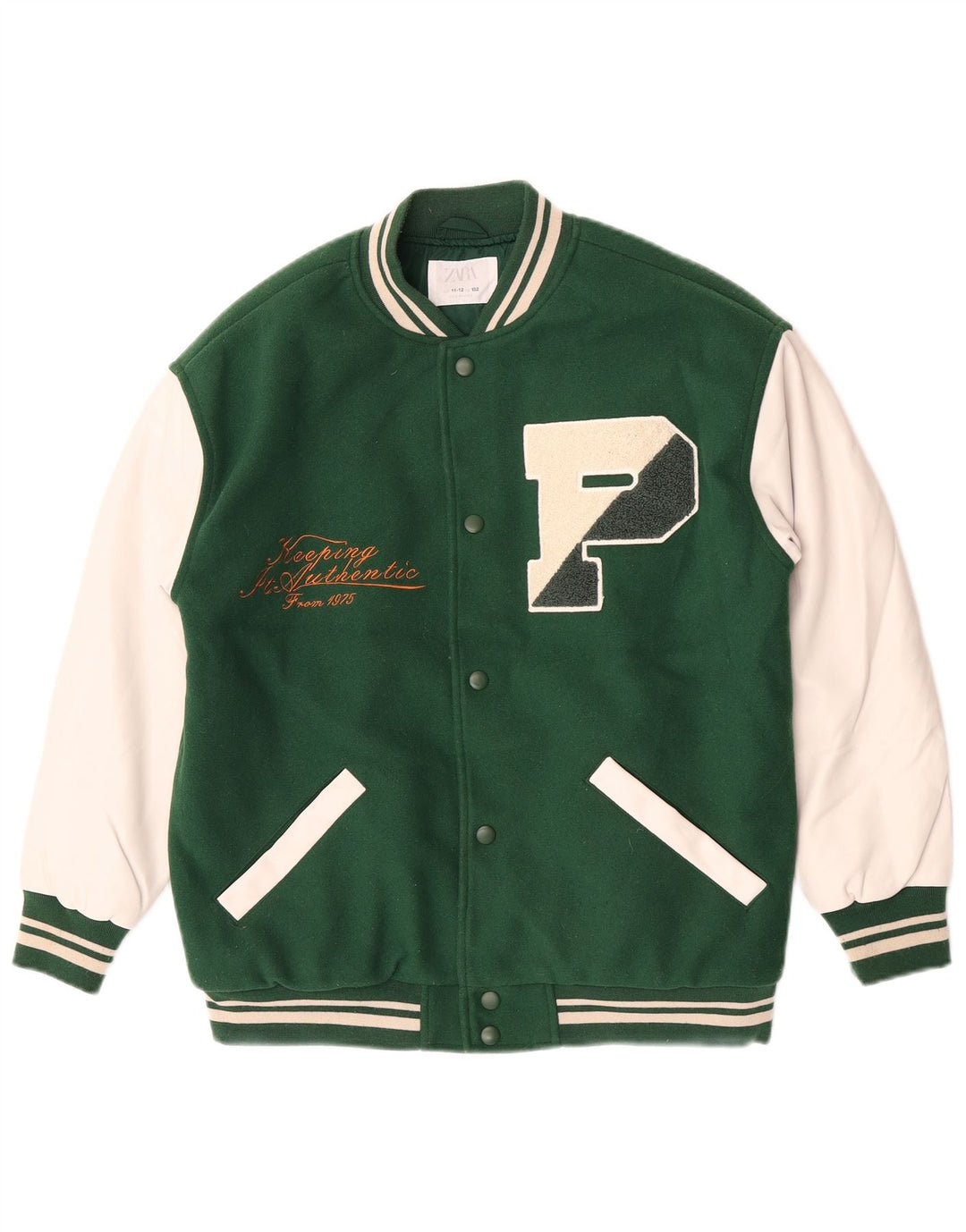 Zara Boys Graphic Varsity Jacket 11-12 ans Vert Colorblock Polyester