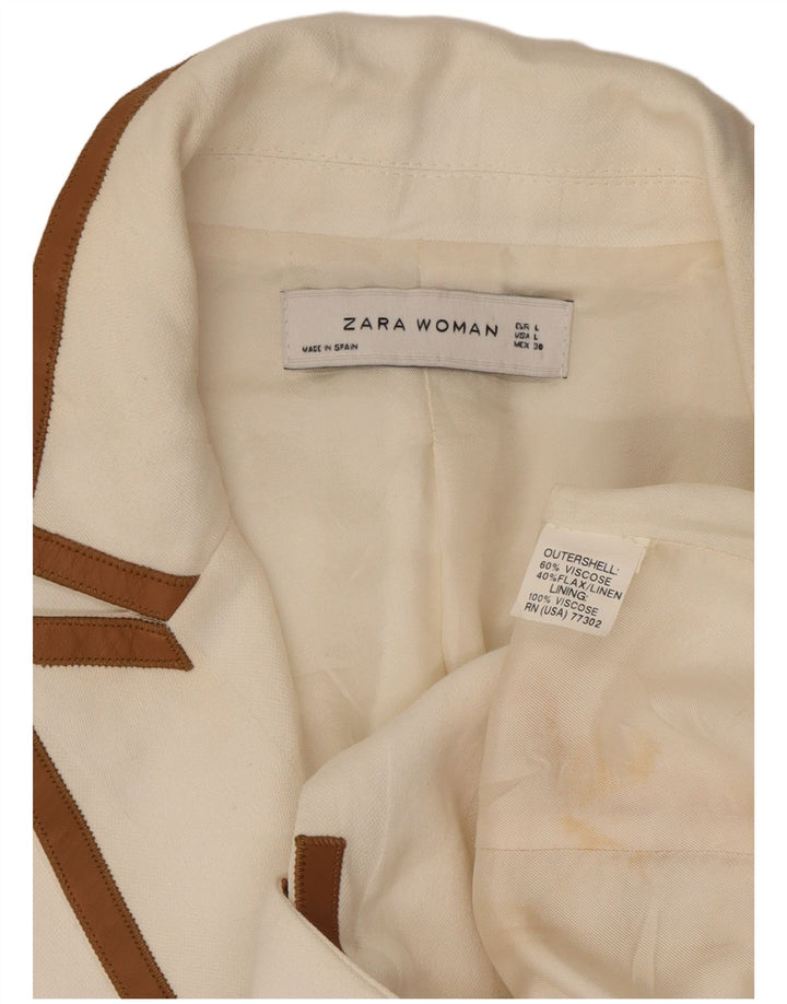 Zara Veste Blazer 1 Bouton Femme UK 16 Grande Viscose Blanche