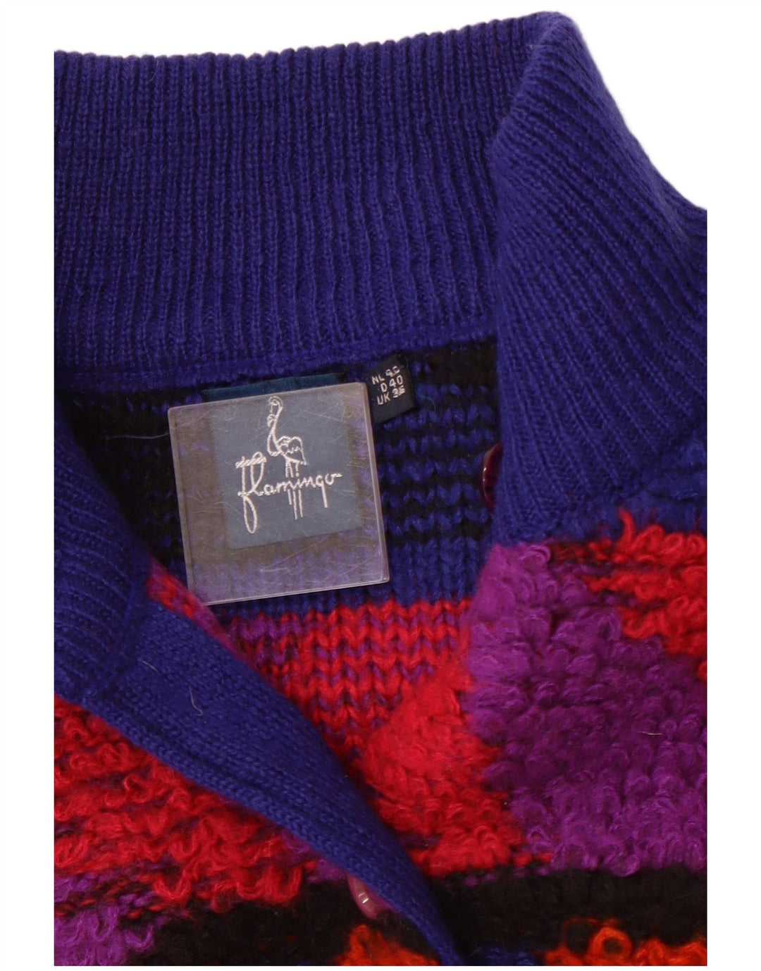 VINTAGE Femme Cardigan Pull EU 40 Moyen Bleu Géométrique Acrylique