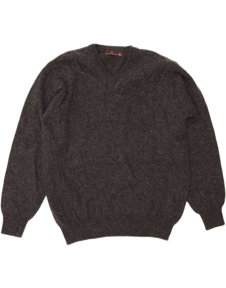 ZARA Pull Col V Homme Gris Moyen Laine