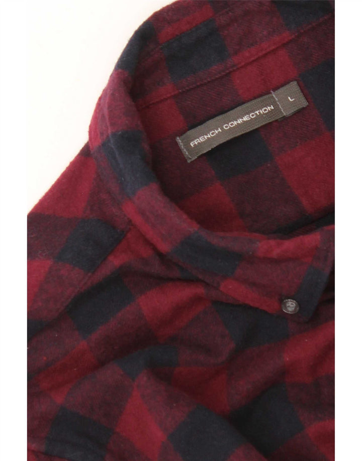 French Connection Chemise en Flanelle Homme Grand Vichy Rouge
