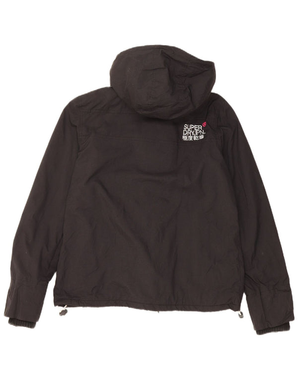 SUPERDRY Womens Windcheater Hooded Windbreaker Jacket UK 14 Medium Black