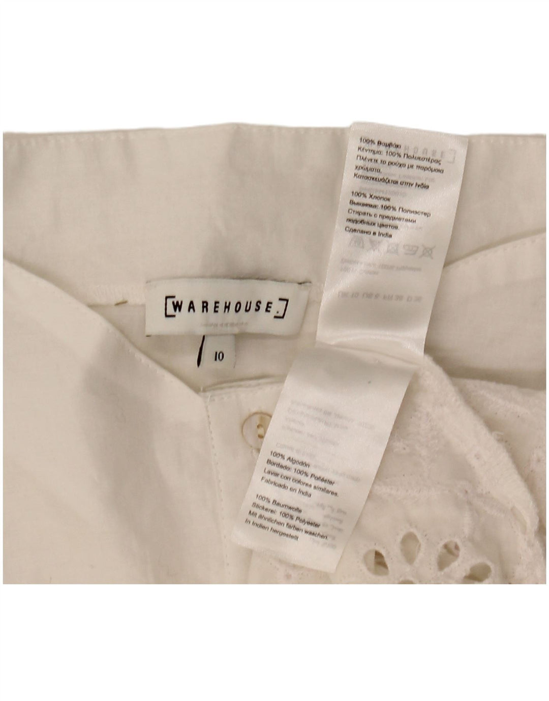 WAREHOUSE Chemisier à manches courtes pour femme UK 10 Petit Blanc Polyester