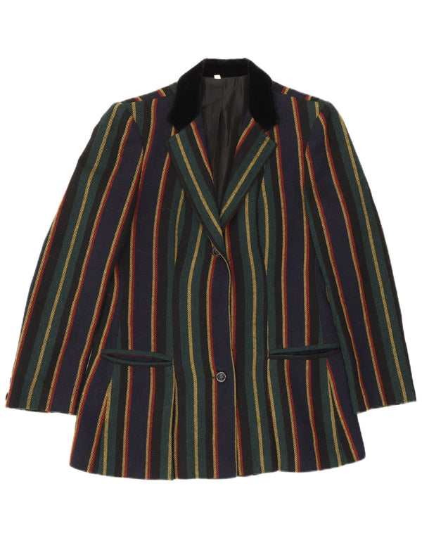 VINTAGE Femme 2 Bouton Blazer Veste UK 10 Petit Rayé Multicolore