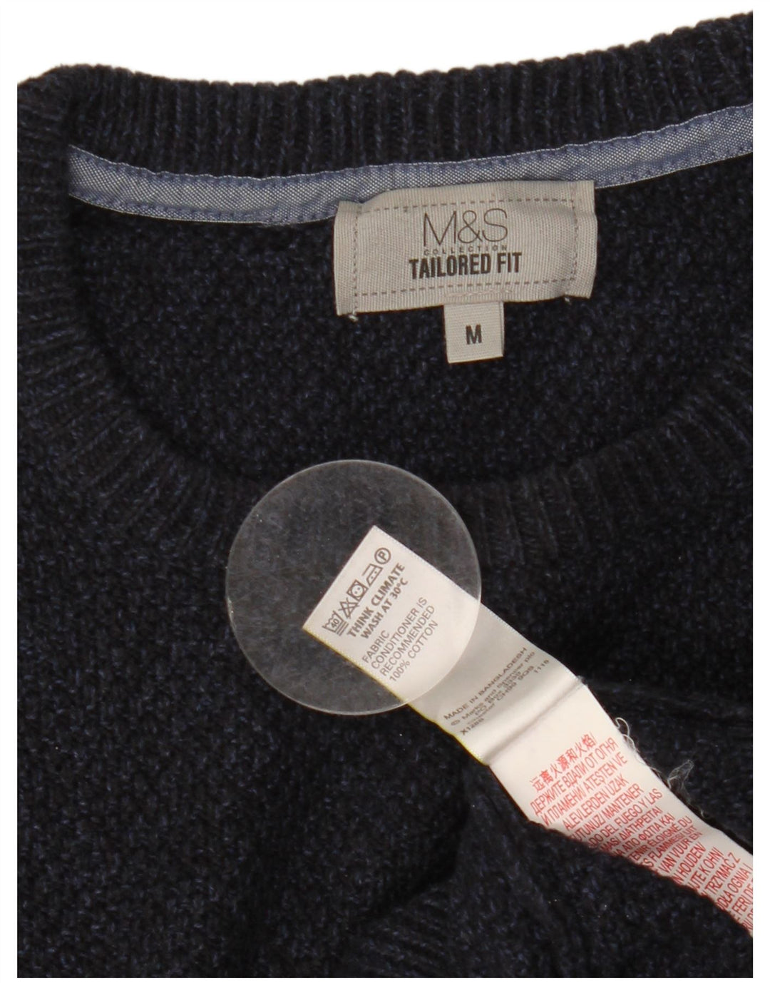 Marks & Spencer Pull à col rond coupe ajustée pour homme Bleu marine moyen