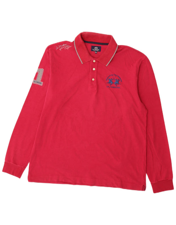 La Martina Polo graphique à manches longues pour homme 2XL en coton rose