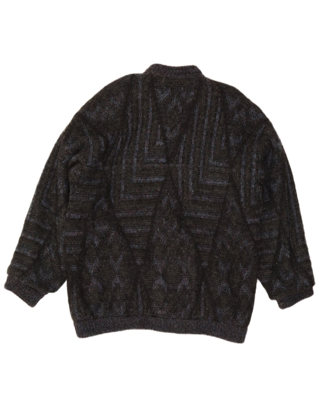 vintage Mens Cardigan Pull Grand Noir Géométrique