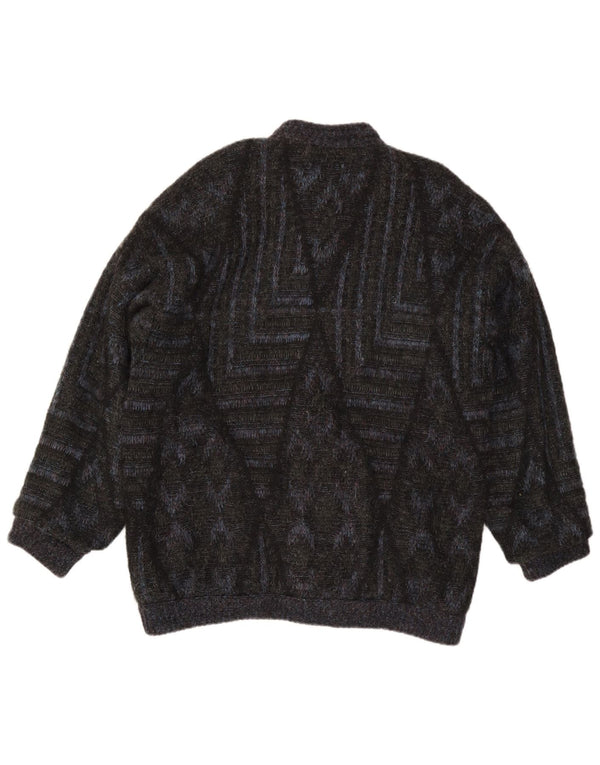 vintage Mens Cardigan Pull Grand Noir Géométrique