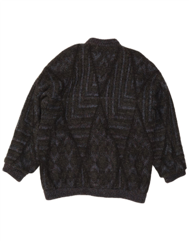 vintage Mens Cardigan Pull Grand Noir Géométrique