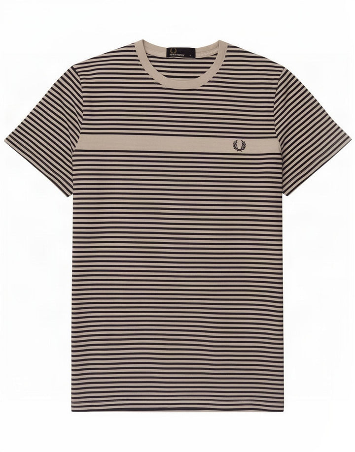 Fred Perry T-shirt pour homme en coton à fines rayures blanches