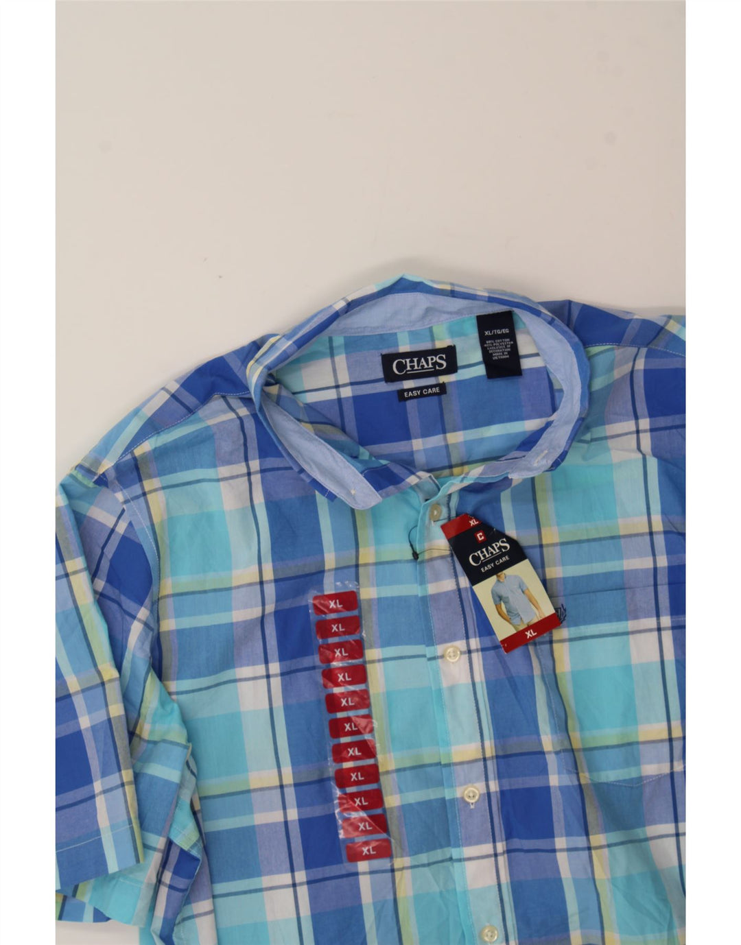 CHAPS Mens Short Sleeve Shirt XL Blue Check Cotton Vintage Chaps and Second-Hand Chaps from Messina Hembry 