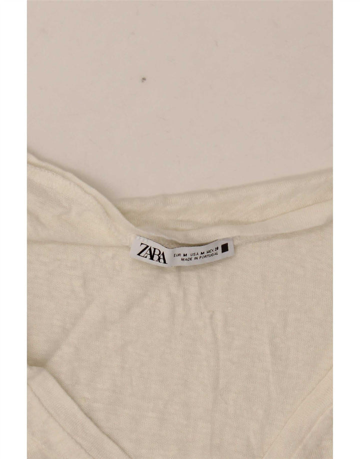 Zara Womens Crop T-Shirt Top UK 12 Moyen Blanc